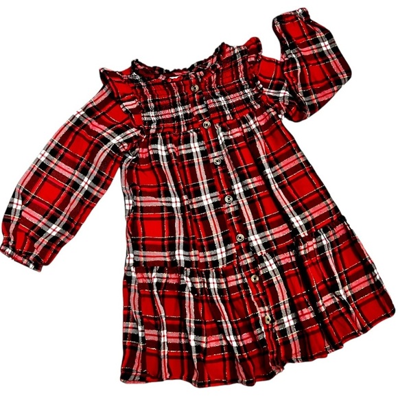 Cat & Jack Other - Christmas Holiday Long sleeved Dress Red Black White Gold Plaid Size XS 4-5